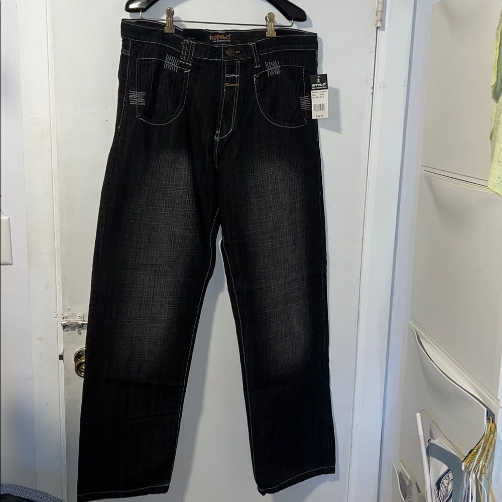 STYLO DNM Black Distressed Black Y2K Straight Leg Jeans- 36x32 NWT!